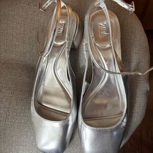 Zara  silver sling back pumps